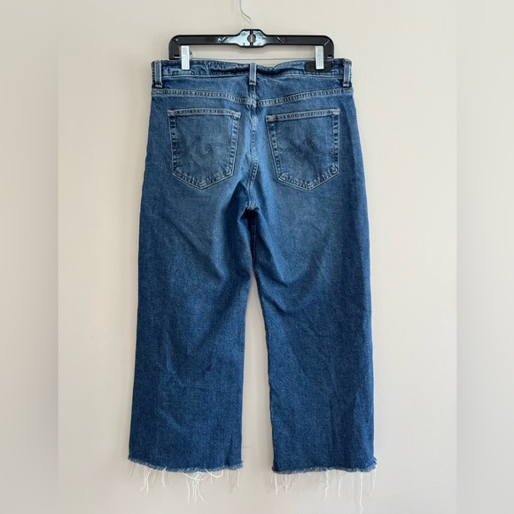 Adriano Goldschmied Saige Mid-Rise Wide Leg Crop Jeans Raw Hem, Medium Blue, 32 - Picture 2 of 13